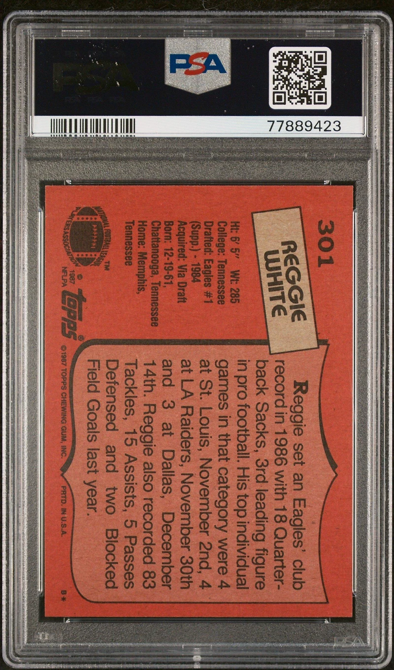 1987 Topps 301 Reggie White PSA 9