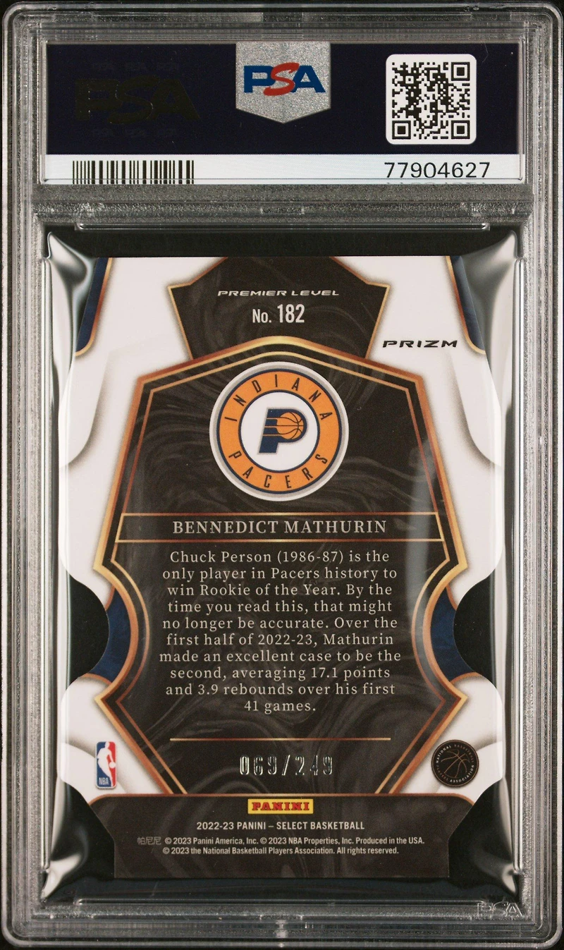 2022 Panini Select 182 Bennedict Mathurin Blue Die-cut PSA 10