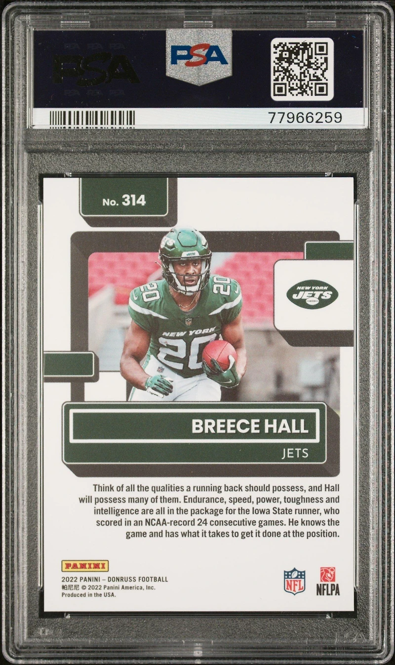 2022 Panini Donruss 314 Breece Hall Press Proof Premium PSA 10