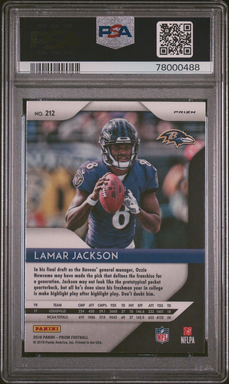2018 Panini Prizm 212 Lamar Jackson Lazer Prizm PSA 9