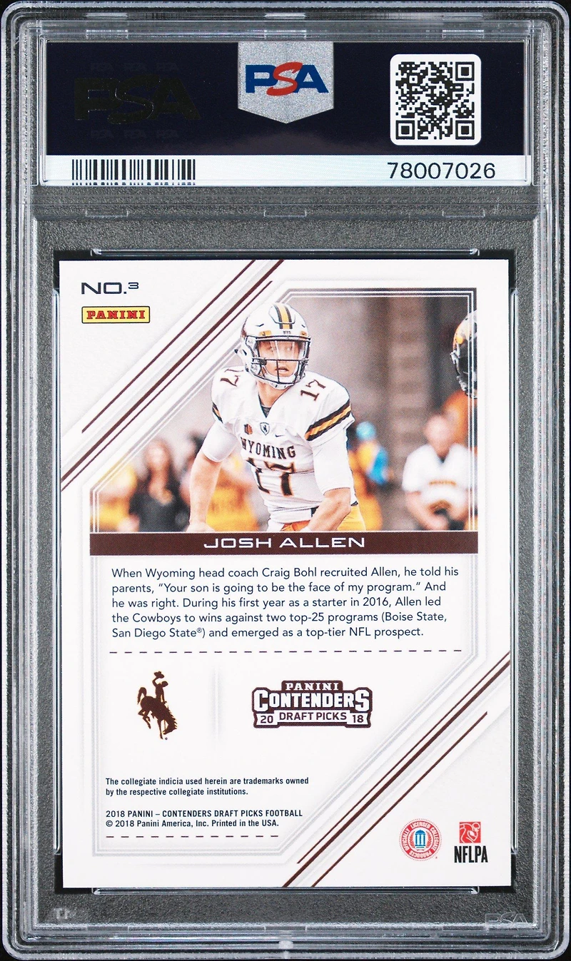 2018 Panini Contenders Draft Picks Game Day Ticket 3 Josh Allen PSA 10