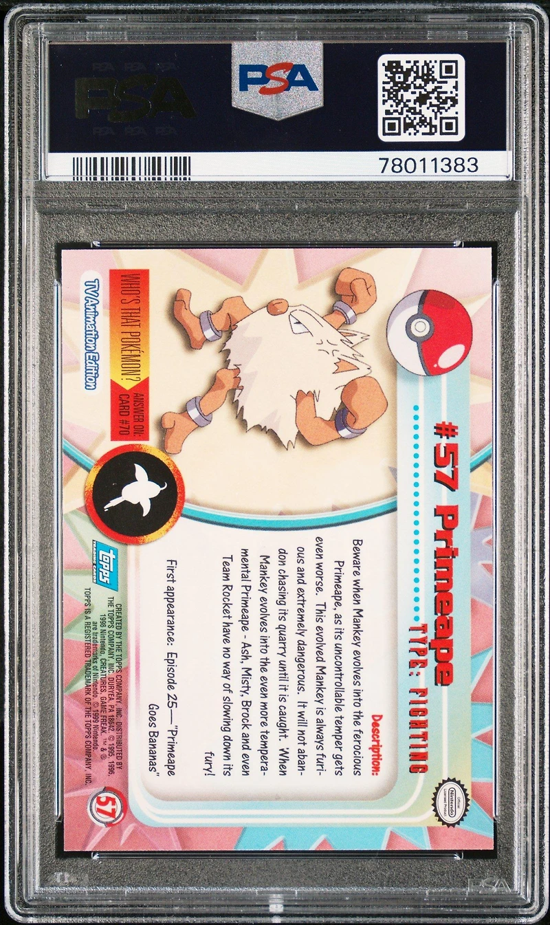 1999 Topps Pokemon Tv 57 Primeape PSA 10
