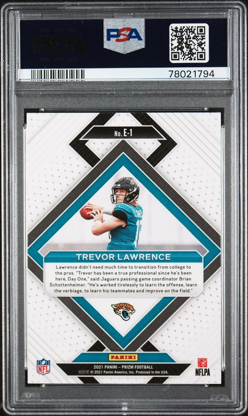 2021 Panini Prizm Emergent E1 Trevor Lawrence PSA 10