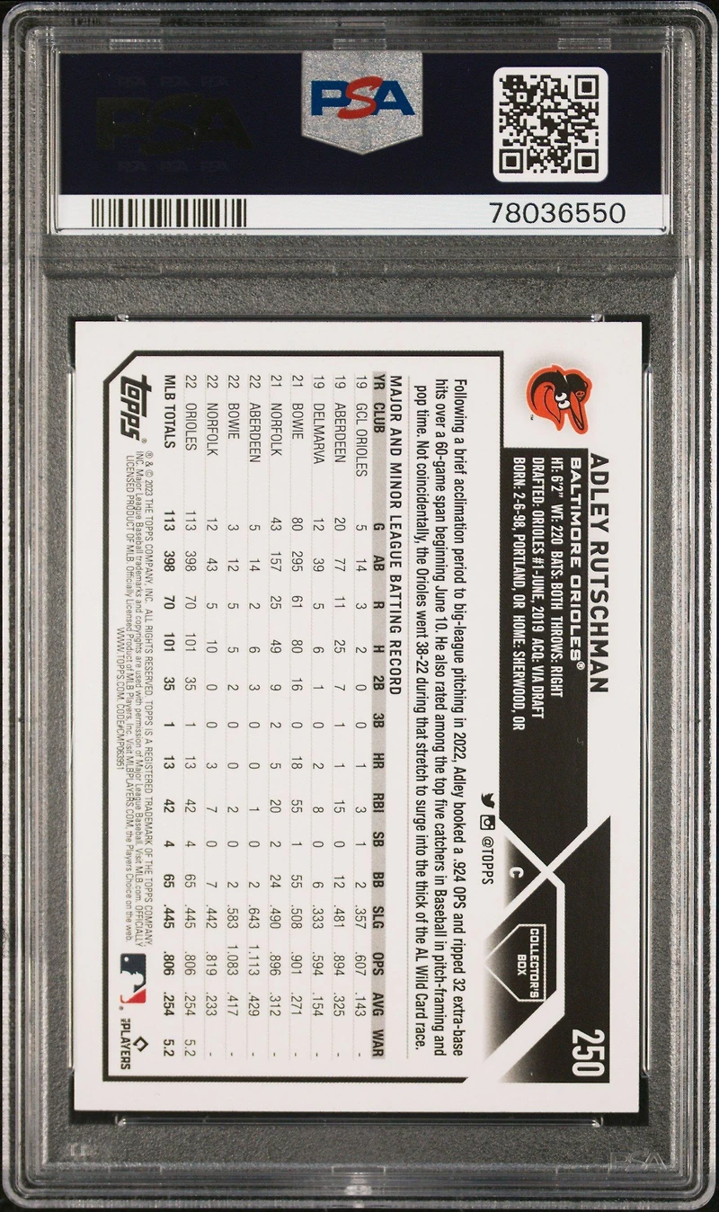 2023 Topps 250 Adley Rutschman Silver Foil PSA 10