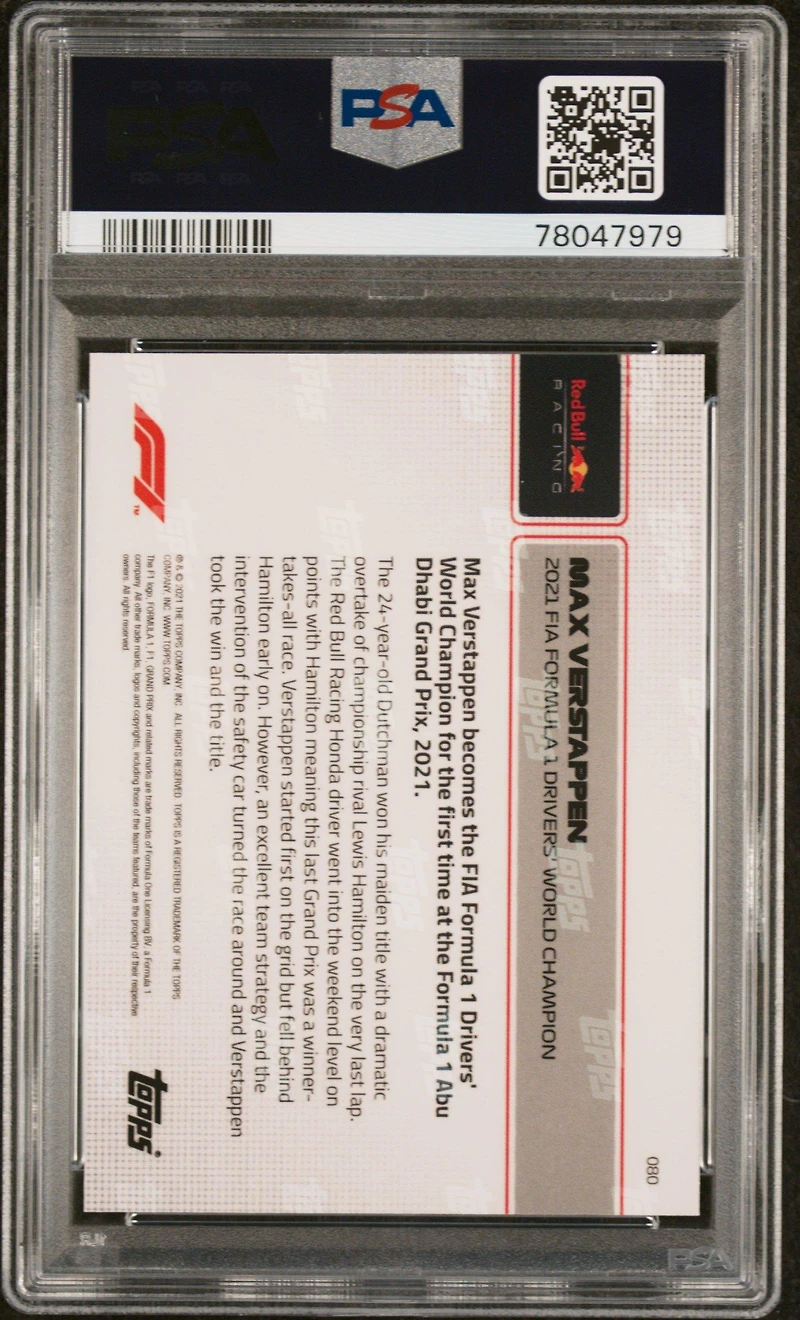 2021 Topps Now Formula 1 80 Max Verstappen PSA 10