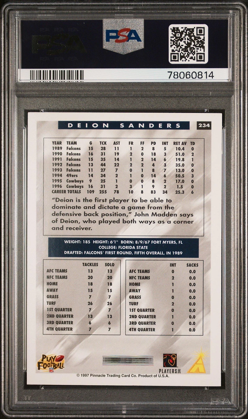 1997 Score 234 Deion Sanders PSA 9