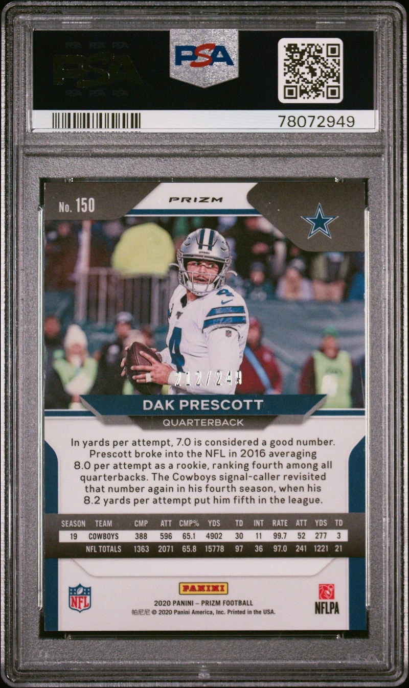 2020 Panini Prizm 150 Dak Prescott Orange Prizm PSA 9