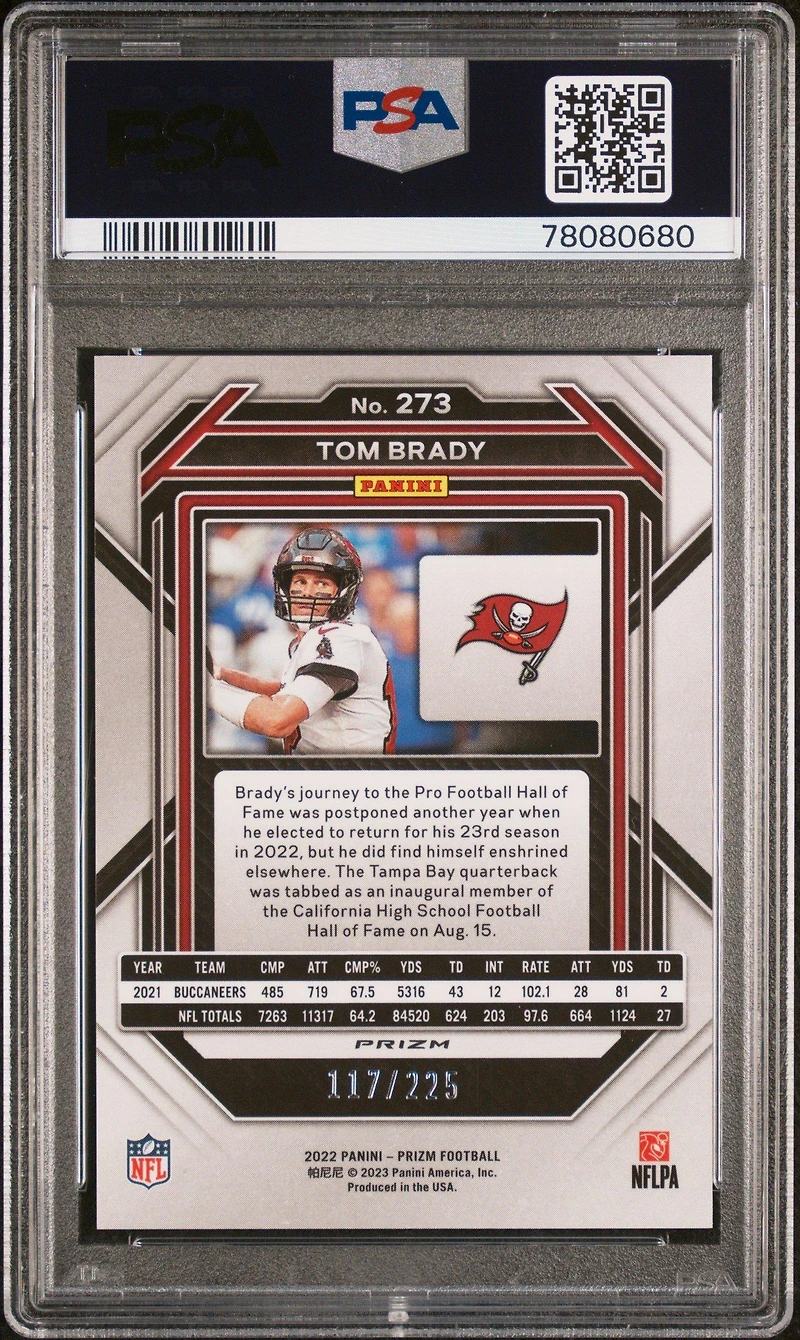 2022 Panini Prizm 273 Tom Brady Purple Ice PSA 9