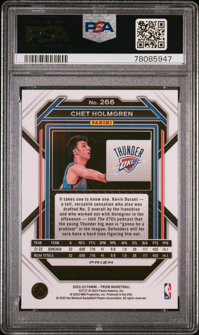 2022 Panini Prizm 266 Chet Holmgren Red Ice PSA