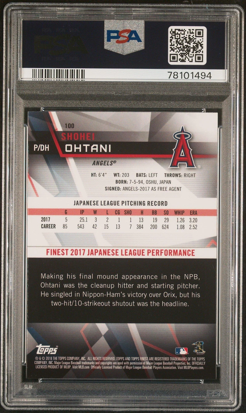 Finest 100 Shohei Ohtani PSA 10