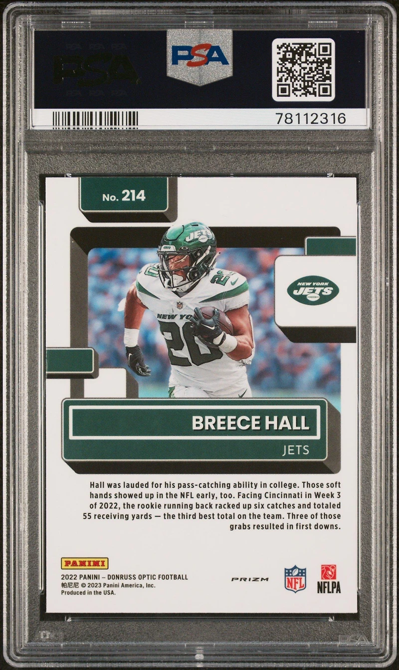 2022 Panini Donruss Optic 214 Breece Hall Holo PSA 10