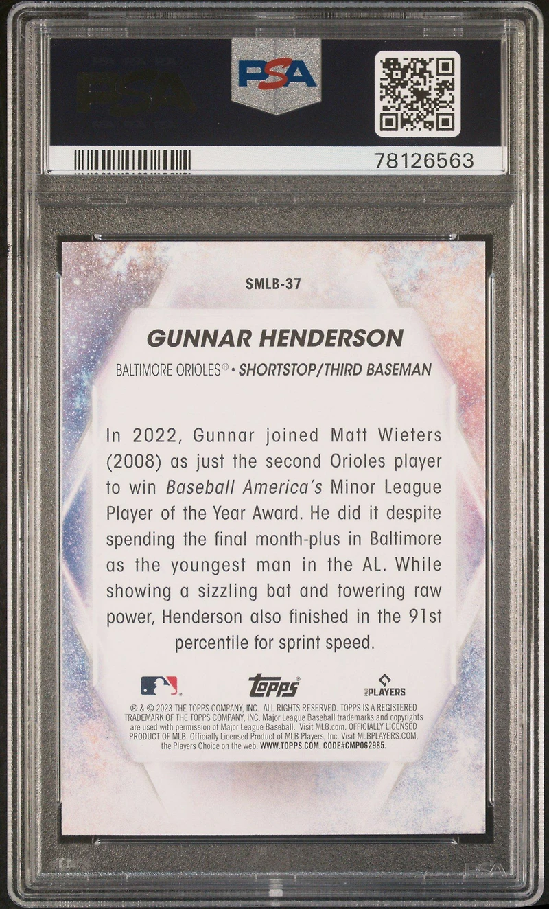 2023 Topps Stars Of Mlb Smlb37 Gunnar Henderson PSA 10