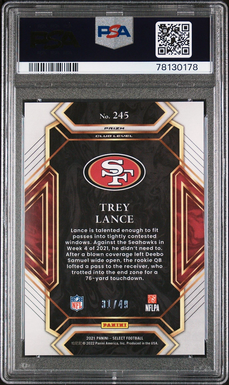 2021 Panini Select 245 Trey Lance Red Prizm PSA 10
