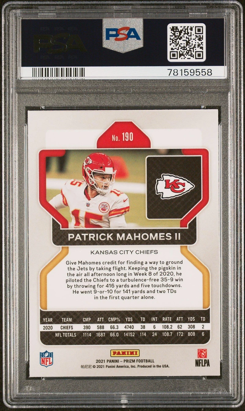 2021 Panini Prizm 190 Patrick Mahomes Ii PSA 10