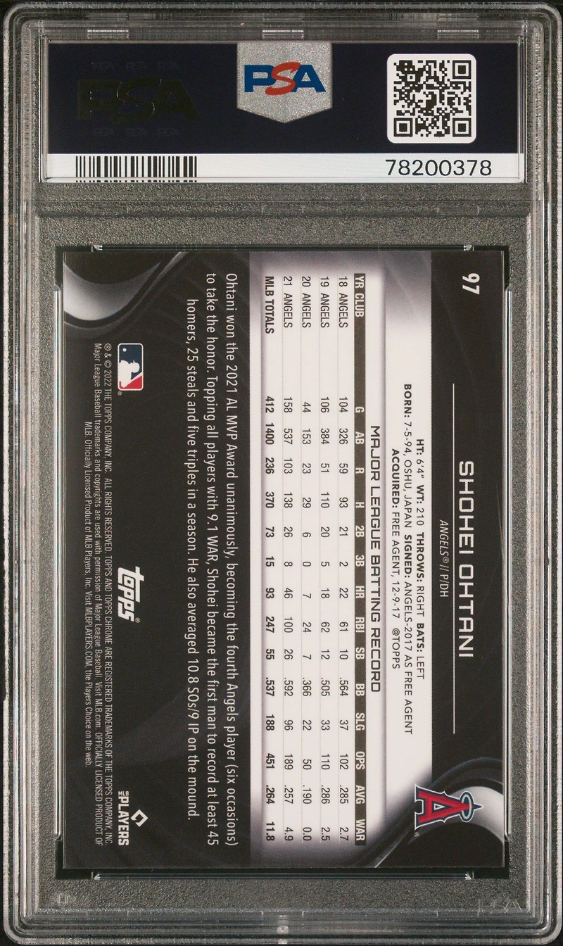 2022 Topps Chrome Black 97 Shohei Ohtani PSA 10