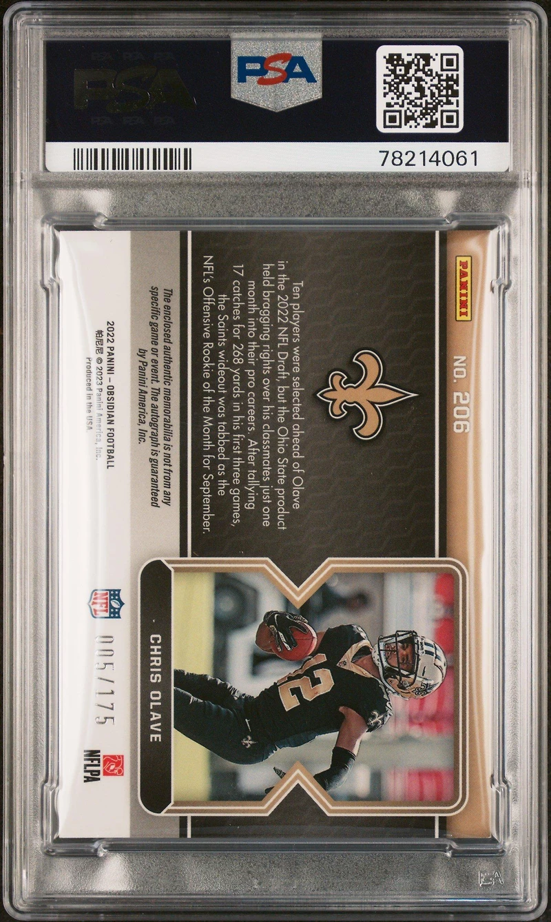 2022 Panini Obsidian 206 Chris Olave Jersey Autograph PSA 8