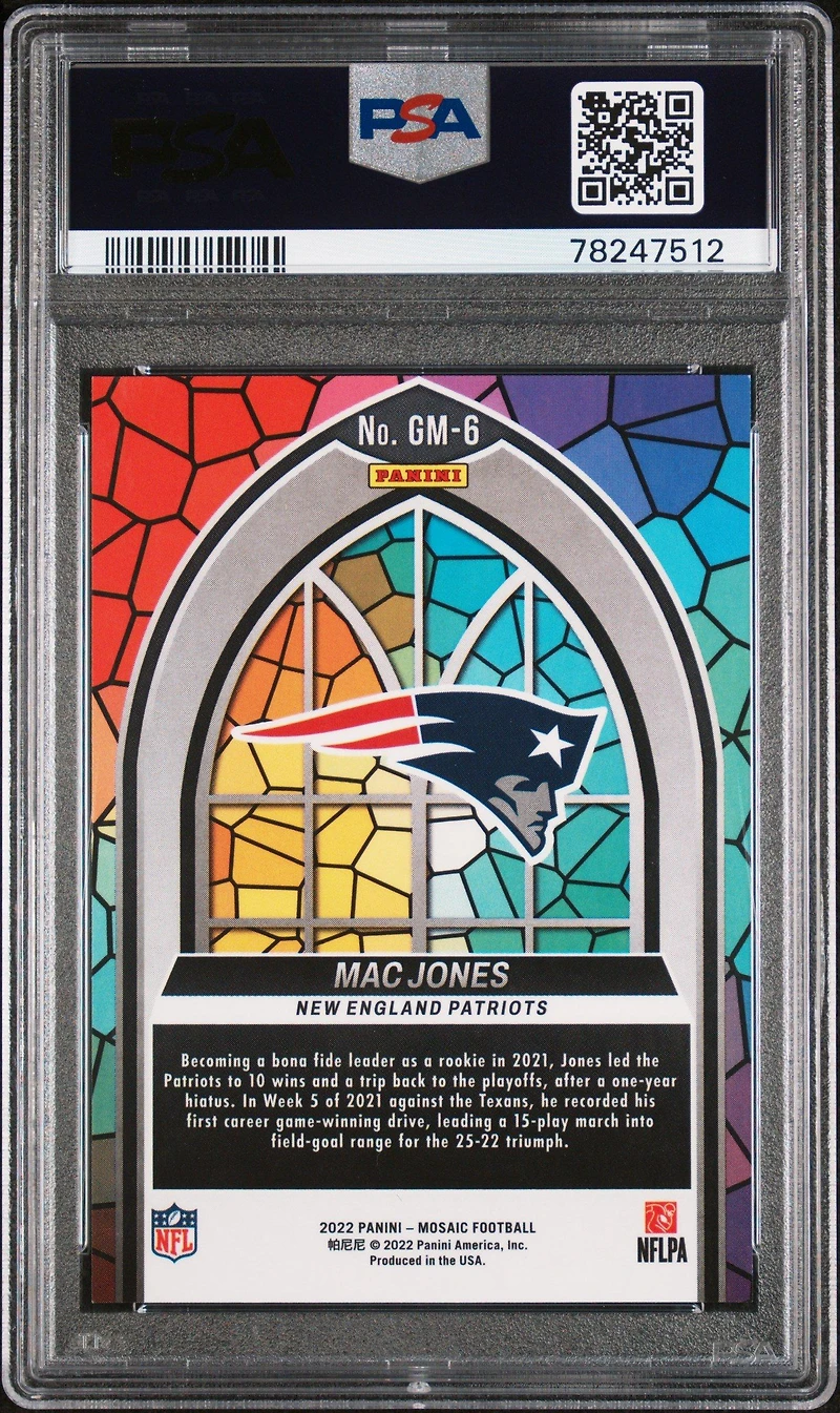 2022 Panini Mosaic Glass Mosaic Gm6 Mac Jones PSA 10