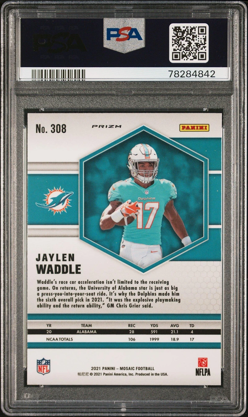 2021 Panini Mosaic 308 Jaylen Waddle Reactive Orange PSA 10
