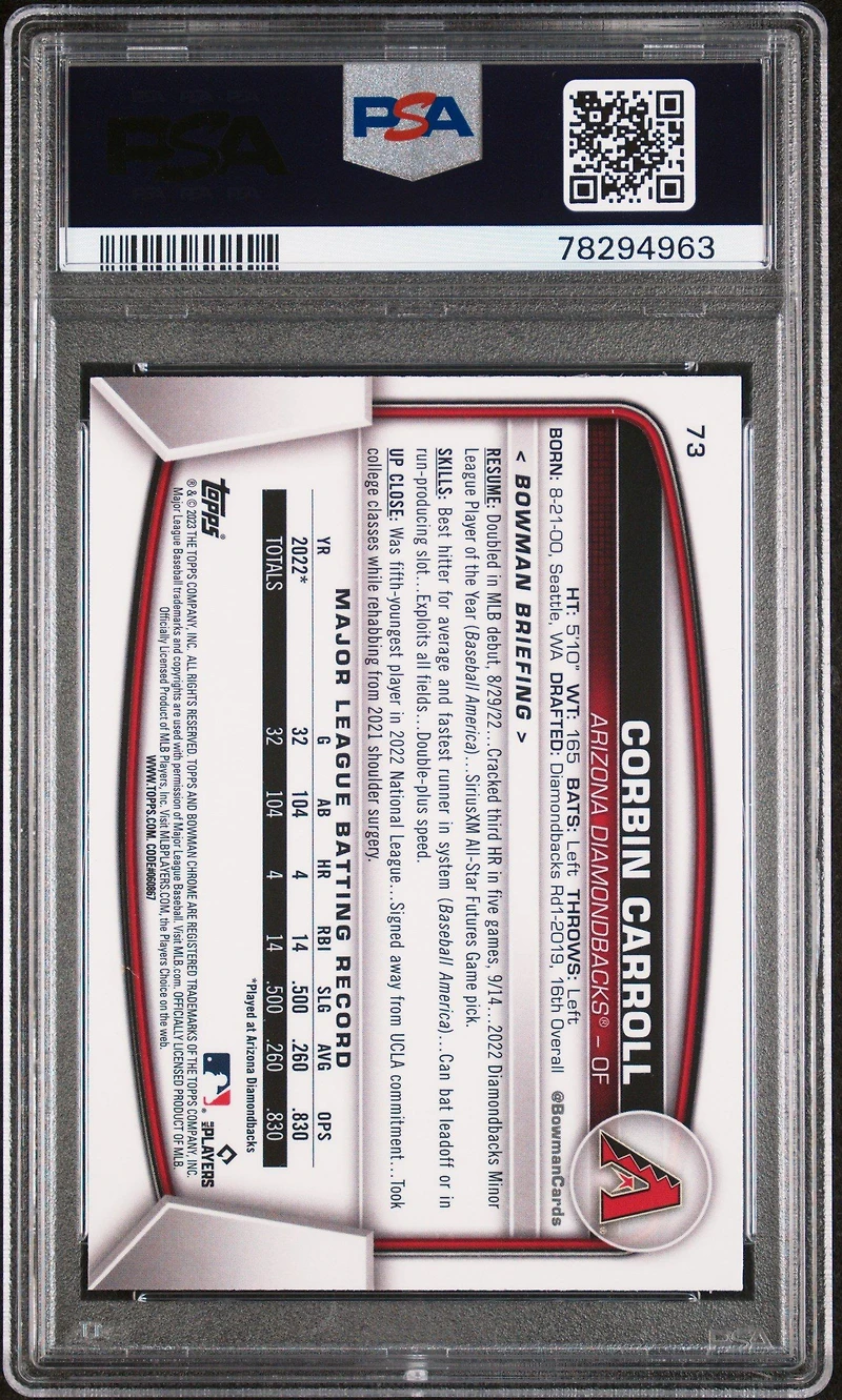 2023 Bowman Mega Box Chrome 73 Corbin Carroll PSA 10