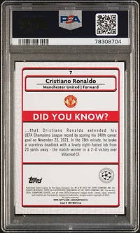2021-2022 Topps Merlin Chrome Uefa League 7 Cristiano Ronaldo Aqua Prism Refractor PSA 10