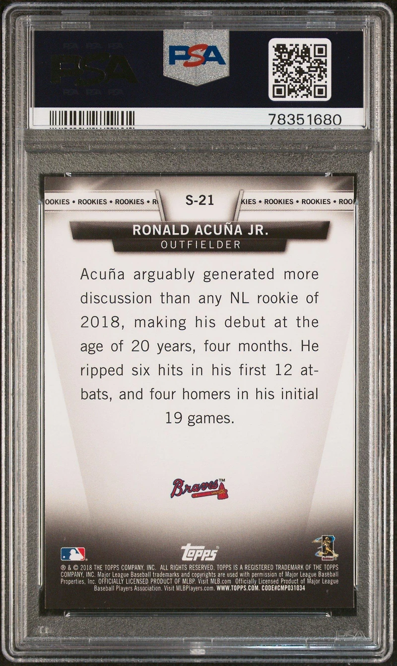 2018 Topps Update Salute S-21 Ronald Acuna Jr. PSA 10