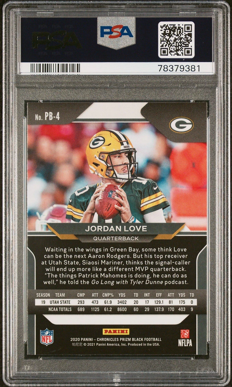 2020 Panini Chronicles Prizm Black Pb4 Jordan Love PSA