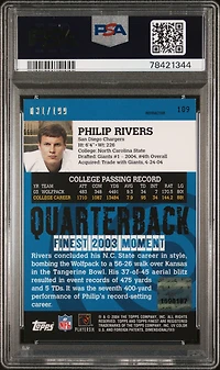 2004 Finest 109 Philip Rivers Autograph-refractor PSA 9