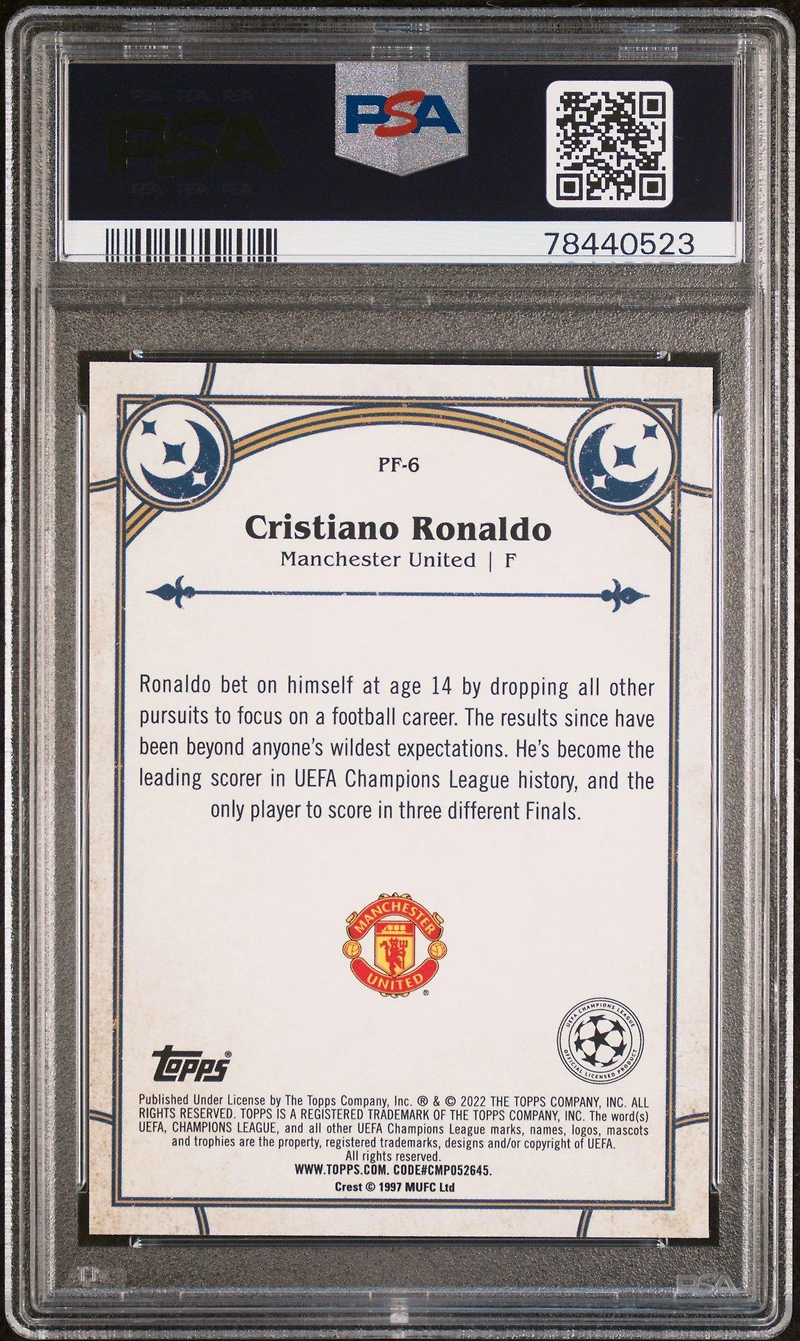 2021-2022 Topps Merlin Chrome Uefa League Prophecy Fulfilled Pf6 Cristiano Ronaldo PSA 9