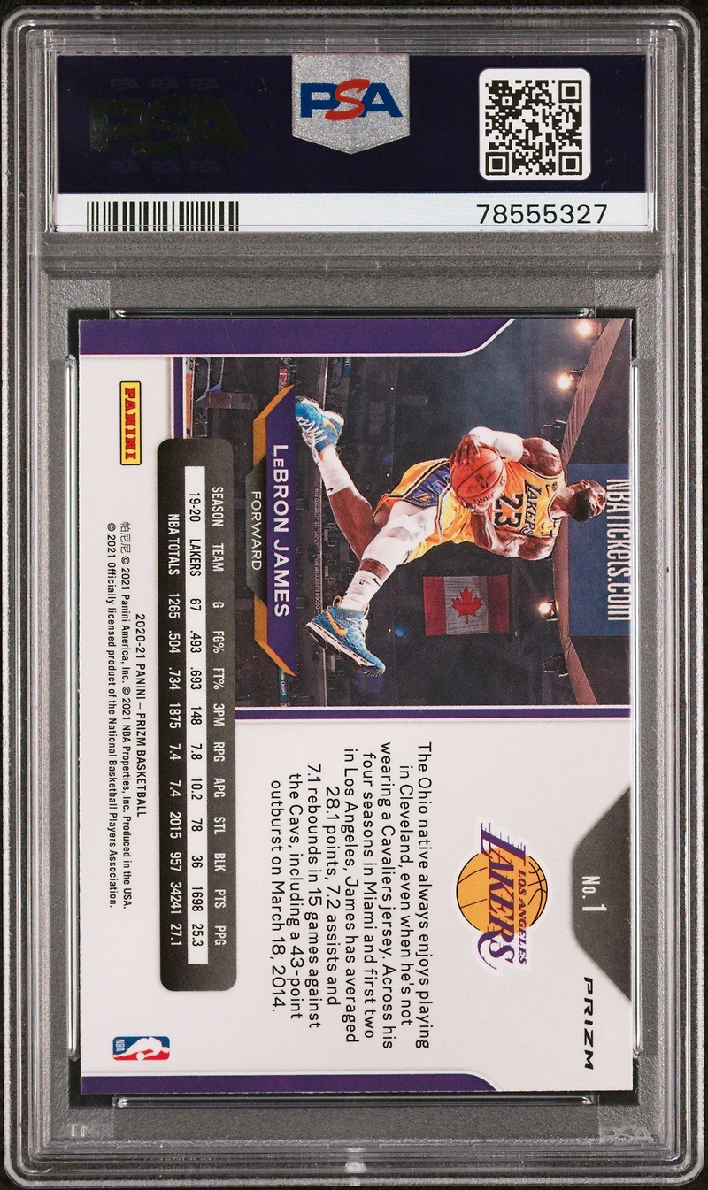 2020 Panini Prizm 1 Lebron James Choice Prizm-blue/yellow/green PSA 10