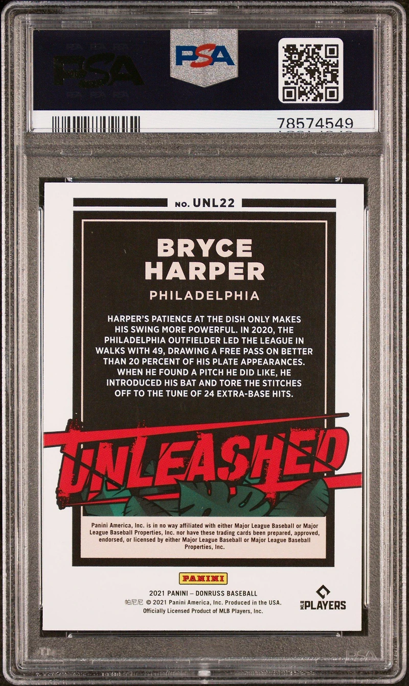 2021 Panini Donruss Unleashed Unl22 Bryce Harper Pink Fireworks PSA 10