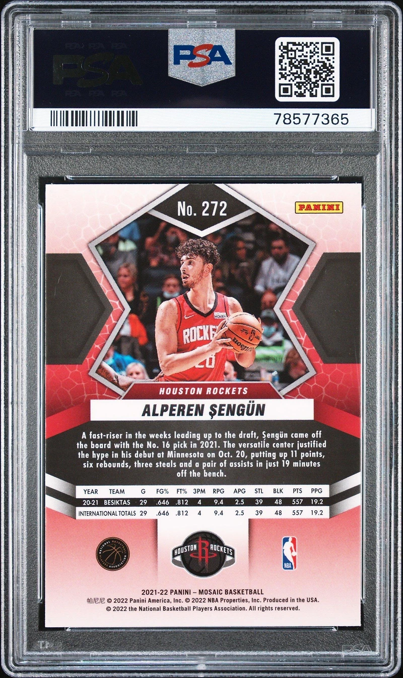 2021 Panini Mosaic 272 Alperen Sengun PSA 10