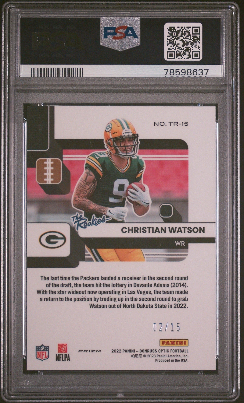 2022 Panini Donruss Optic The Rookies Tr15 Christian Watson Ice PSA 10
