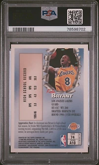 1996 Finest 74 Kobe Bryant W/coating PSA 9