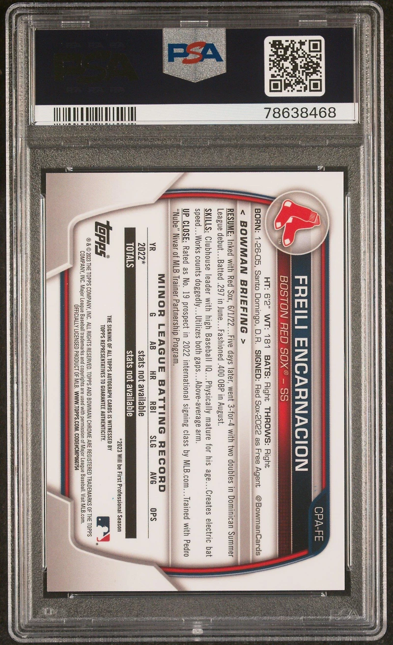 2023 Bowman Chrome Prospect Autographs Cpafe Freili Encarnacion Gold Shimmer PSA 10