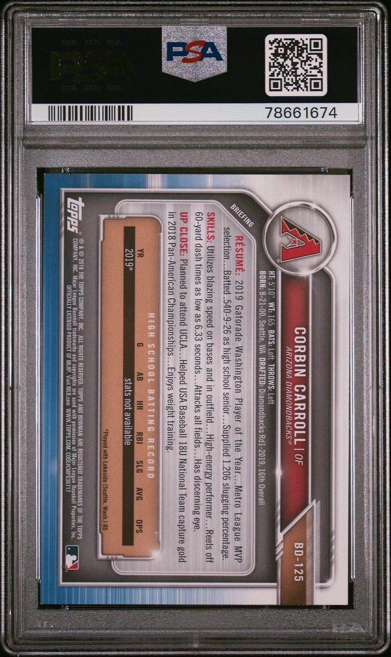 2019 Bowman Draft Bd125 Corbin Carroll PSA 9