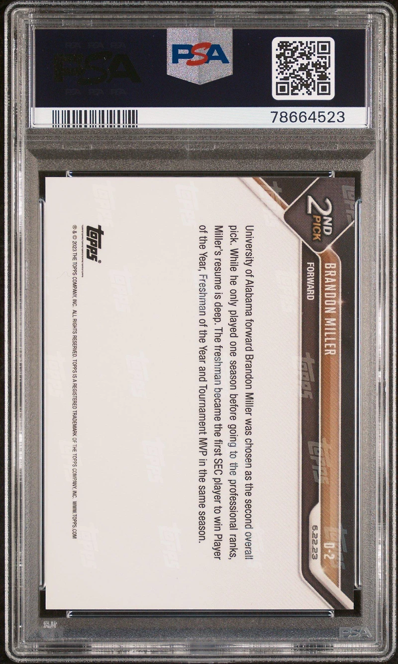 2023 Topps Now Draft D2 Brandon Miller PSA 10