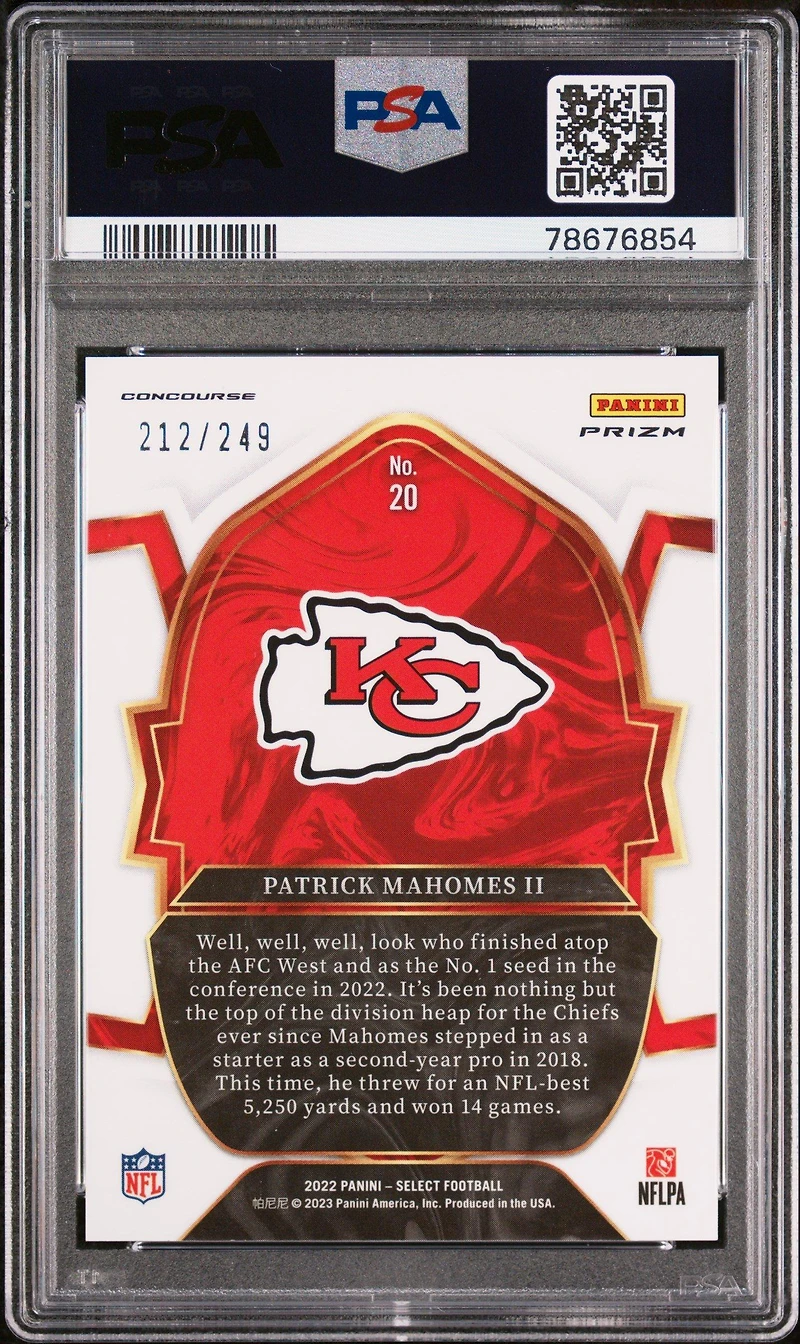 2022 Panini Select 20 Patrick Mahomes Ii Tri-color Prizm PSA 10
