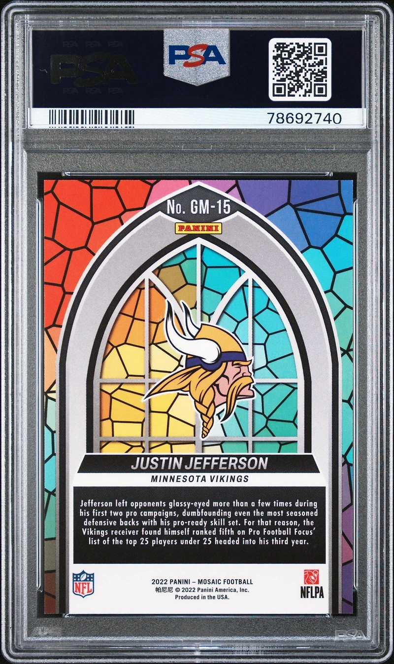 2022 Panini Mosaic Glass Mosaic Gm15 Justin Jefferson PSA 10