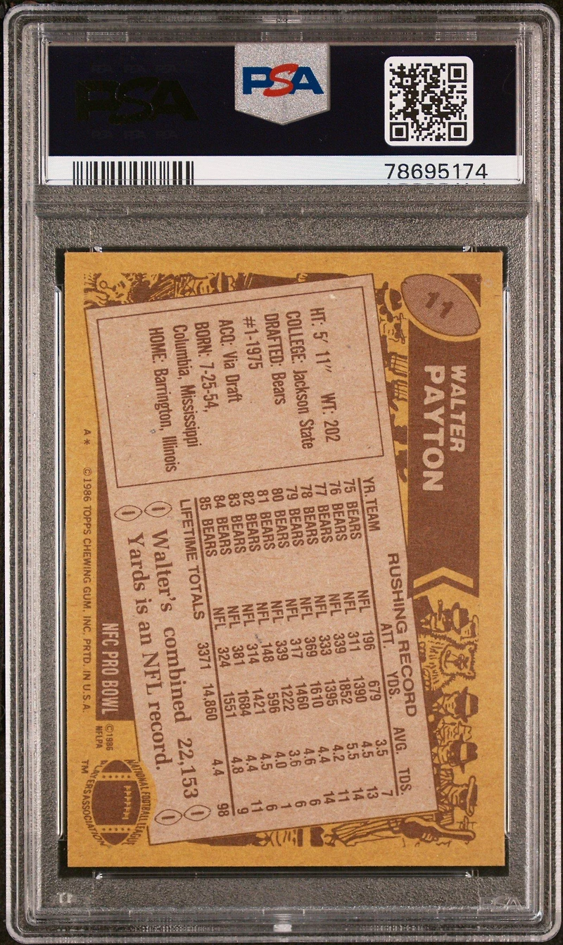 1986 Topps 11 Walter Payton PSA