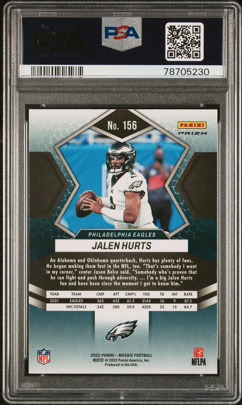 2022 Panini Mosaic 156 Jalen Hurts Green Mosaic PSA 10
