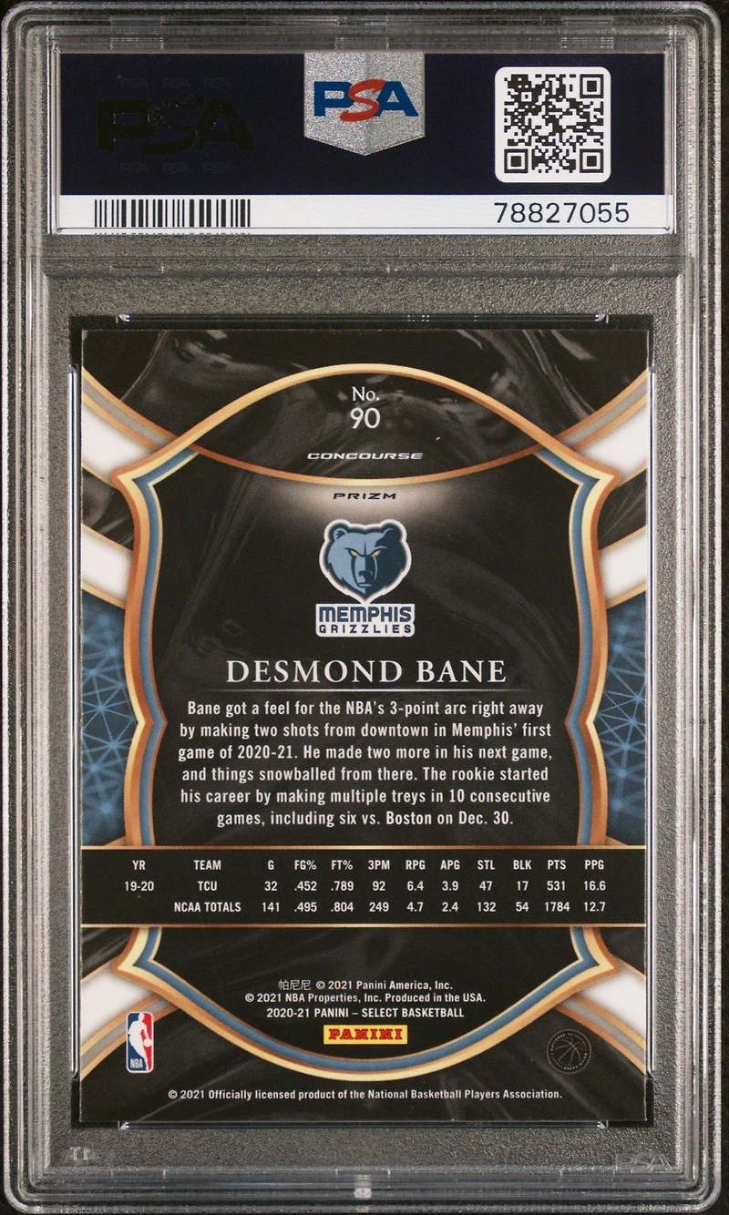 2020 Panini Select 90 Desmond Bane Red/white/green Cracked Ice PSA 10