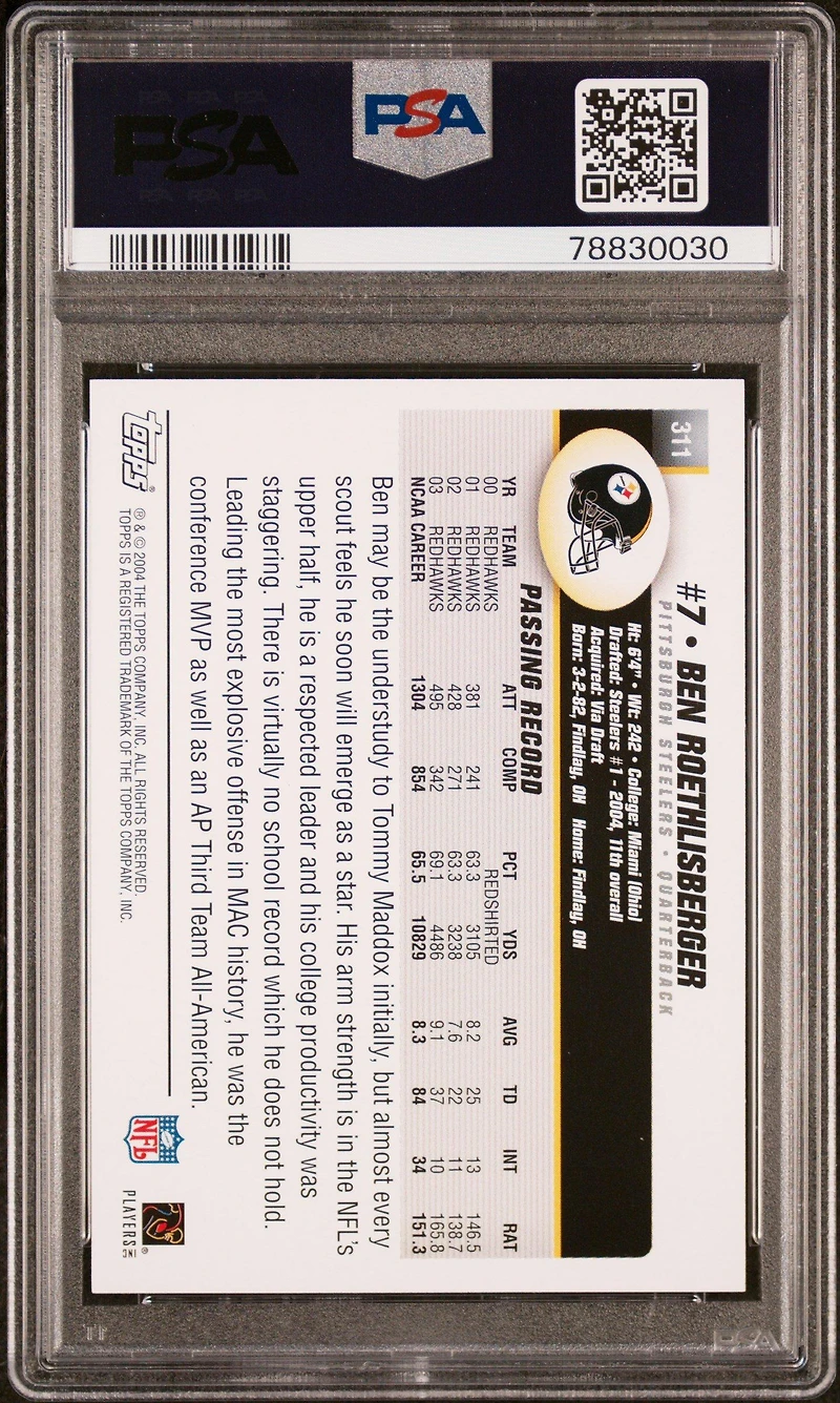 2004 Topps 311 Ben Roethlisberger PSA 8