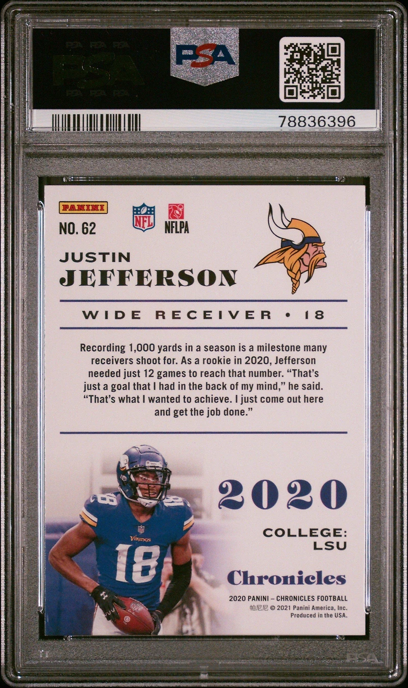 2020 Panini Chronicles 62 Justin Jefferson PSA 10