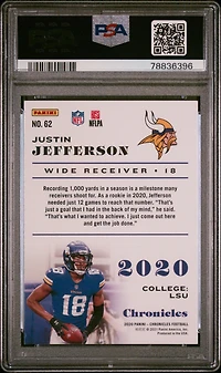 2020 Panini Chronicles 62 Justin Jefferson PSA 10