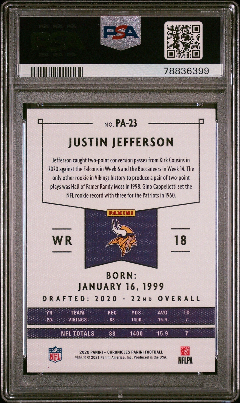 2020 Panini Chronicles Panini Pa23 Justin Jefferson PSA 10