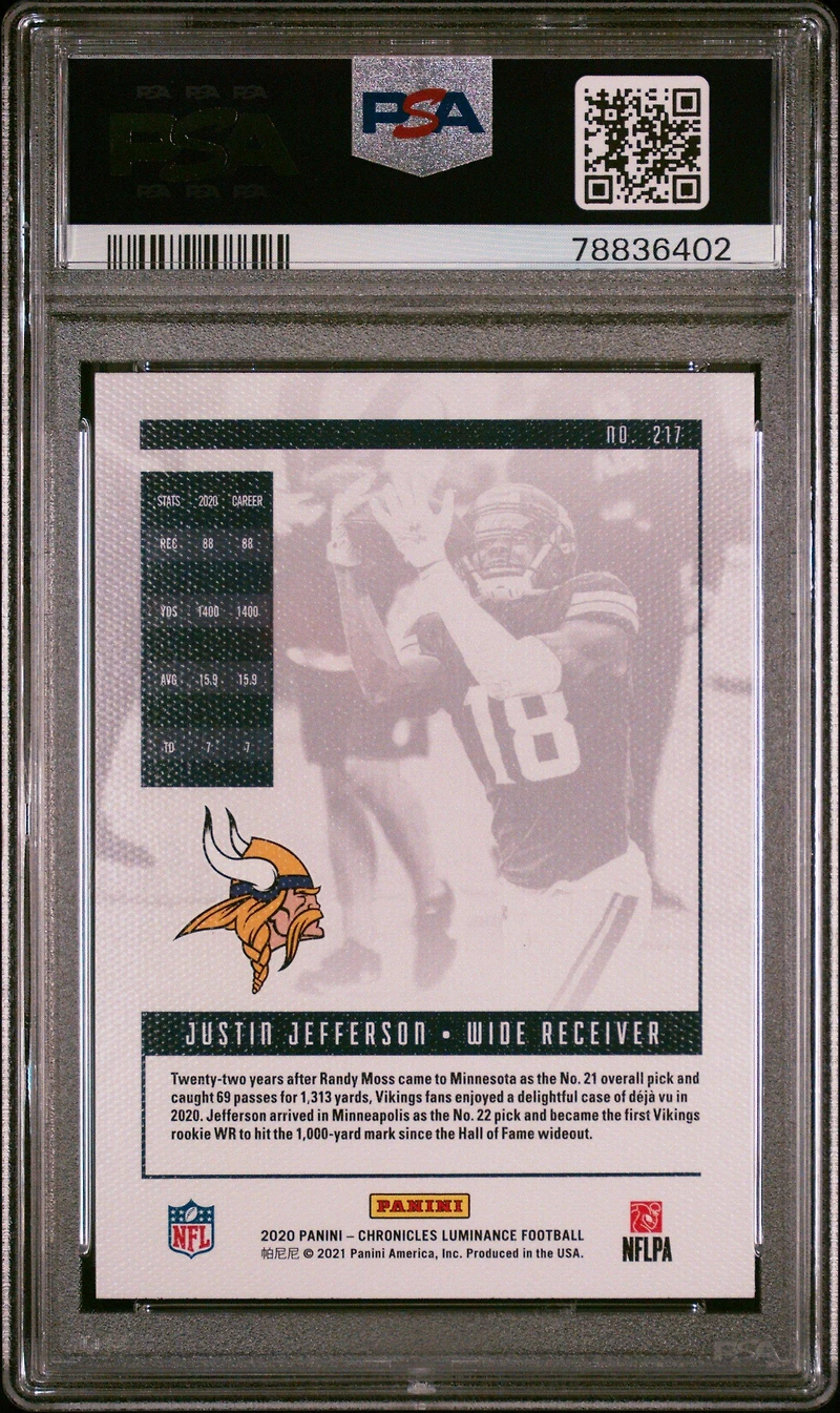 2020 Panini Chronicles Luminance 217 Justin Jefferson PSA 10