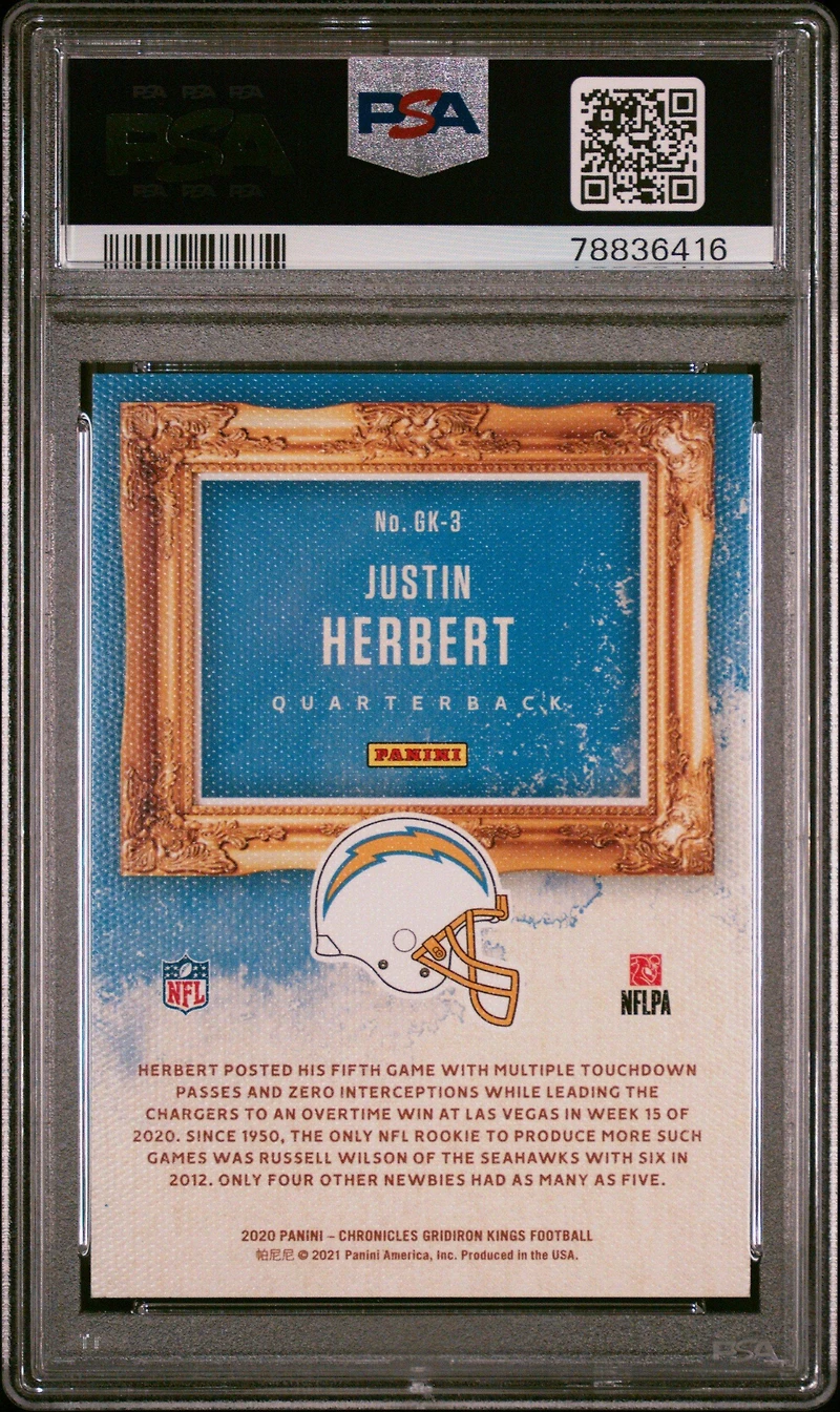 2020 Panini Chronicles Gridiron Kings Gk3 Justin Herbert Teal PSA 10