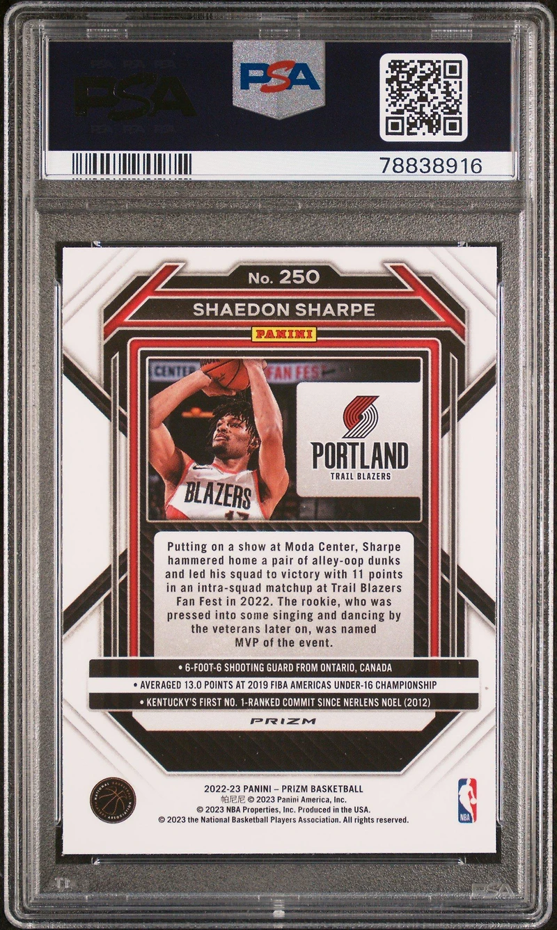 2022 Panini Prizm 250 Shaedon Sharpe Red Ice PSA