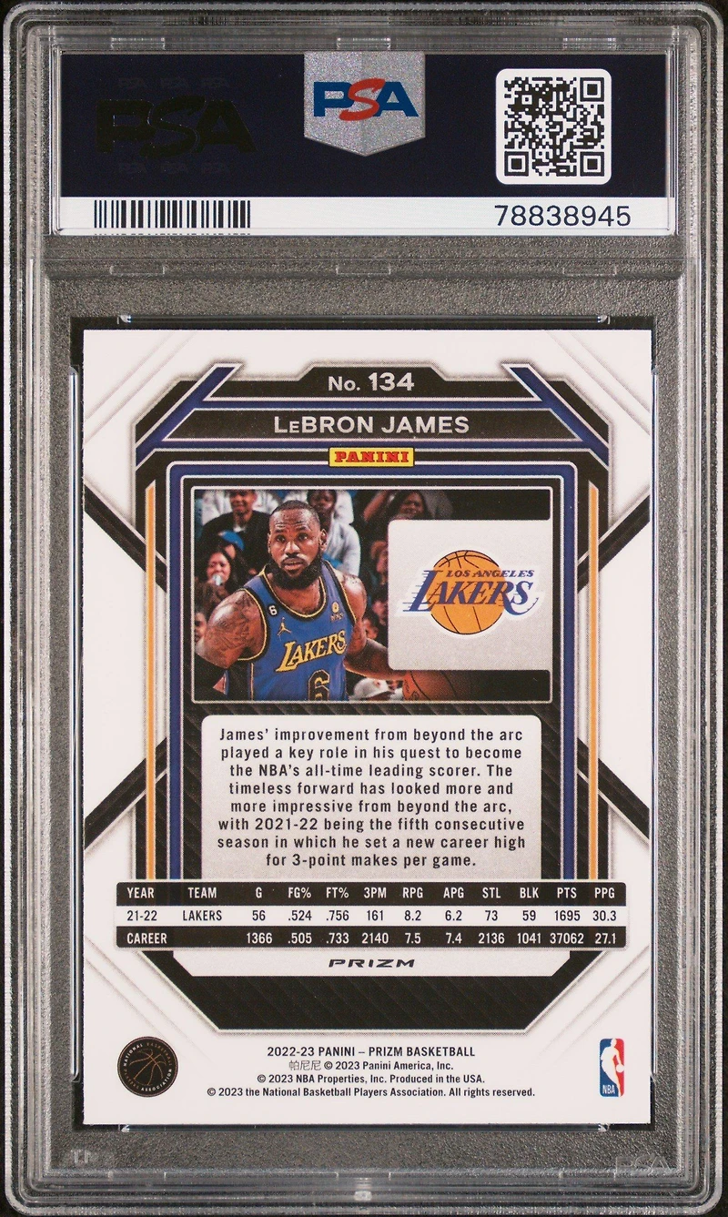2022 Panini Prizm 134 Lebron James Green Prizm PSA 10