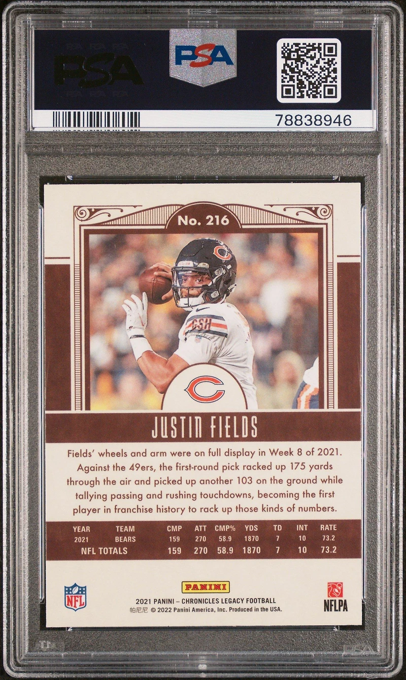 2021 Panini Chronicles Legacy Update Rookies 216 Justin Fields PSA 10